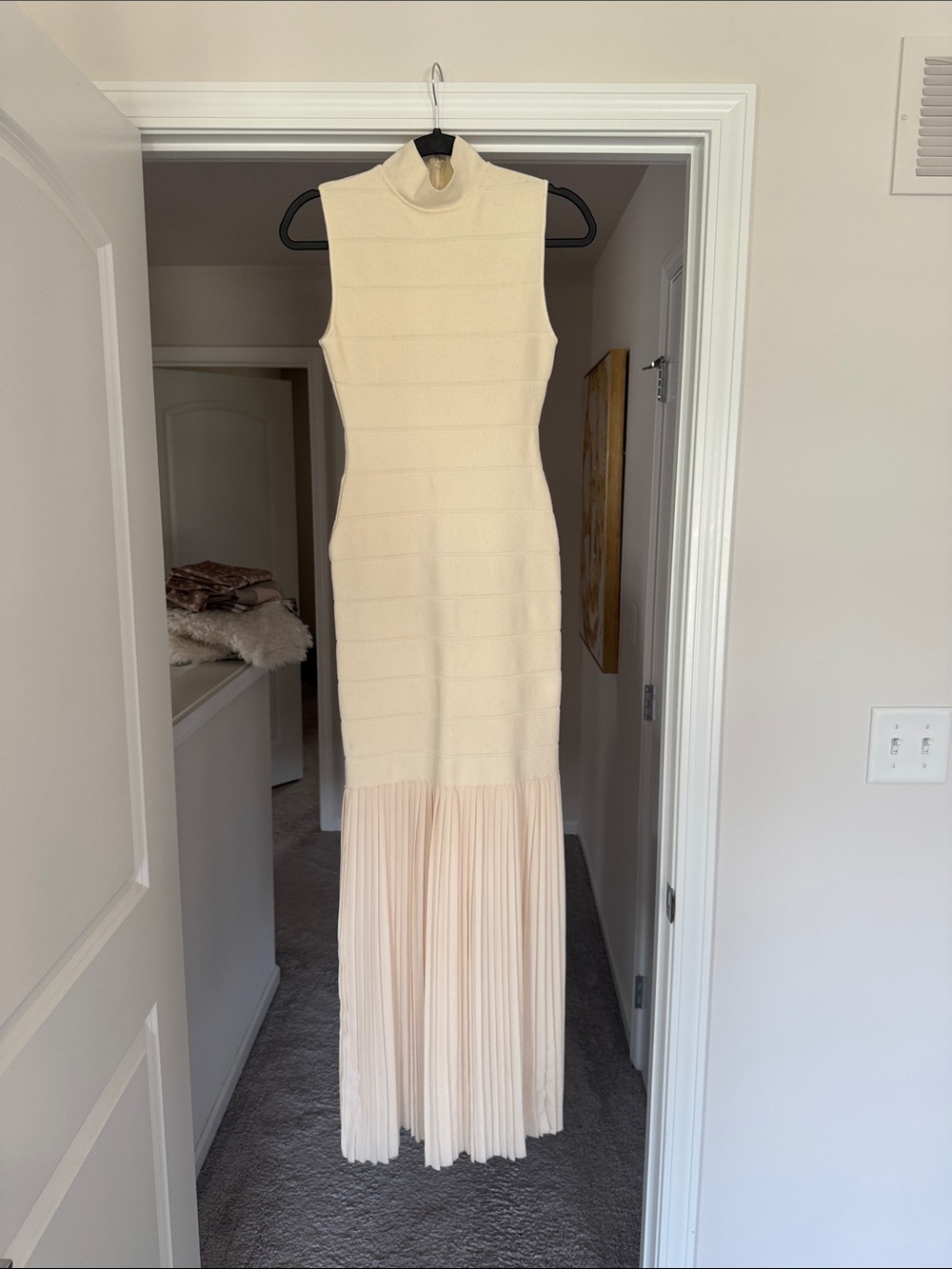 Anthropologie Sleeveless Cream Pleated-Hem Maxi Dress